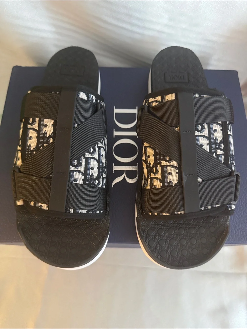 Dior Alpha sandals featuring the black and beige Oblique jacquard motif